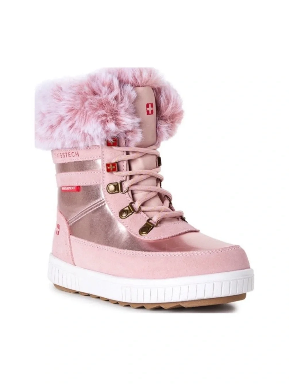 Swiss Tech NEW Metallic Pink Faux Fur Water Proof Winter Boots Toddler Size 8